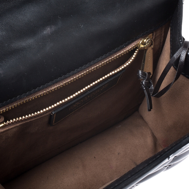 Pre Owned Roberto Cavalli Black Patent Leather Milano Flap Shoulder Bag