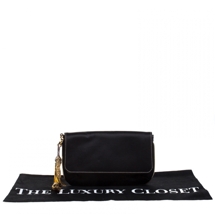 Pre Owned Roberto Cavalli Black/Gold Satin Serpent Bracelet Clutch