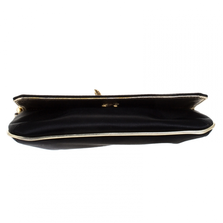 Pre Owned Roberto Cavalli Black/Gold Satin Serpent Bracelet Clutch