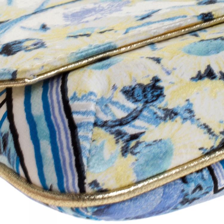 Pre Owned Roberto Cavalli Multicolor Floral Print Satin Serpent Bracelet Wristlet Clutch     