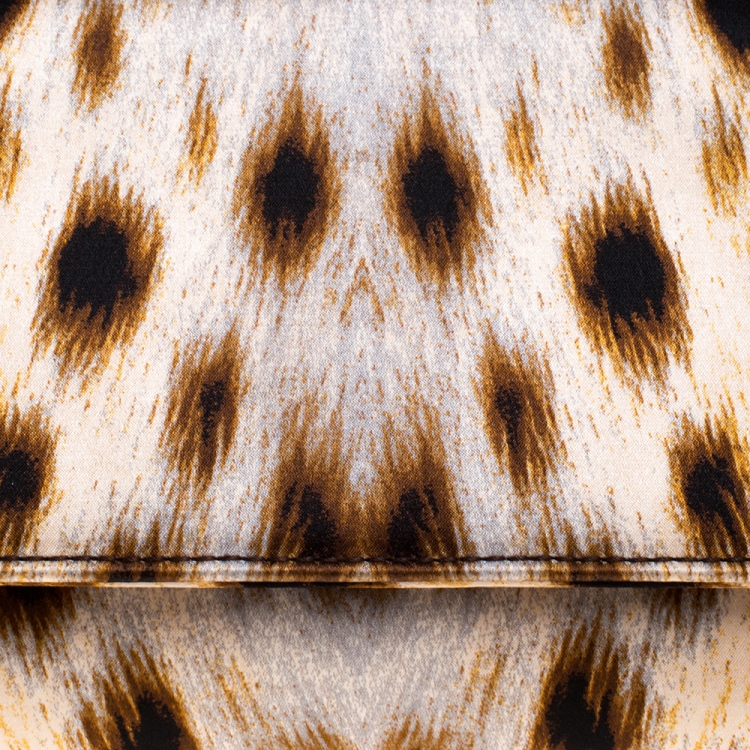 Pre Owned Roberto Cavalli Beige/Black Leopard Print Satin Serpent Bracelet Wristlet Clutch     