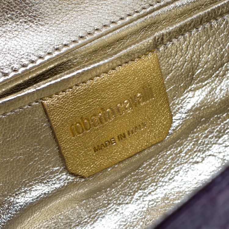 Pre Owned Roberto Cavalli Purple Python Serpent Chain Clutch