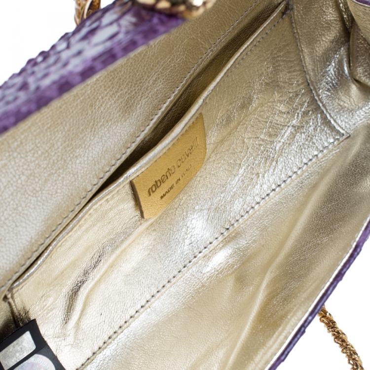 Pre Owned Roberto Cavalli Purple Python Serpent Chain Clutch