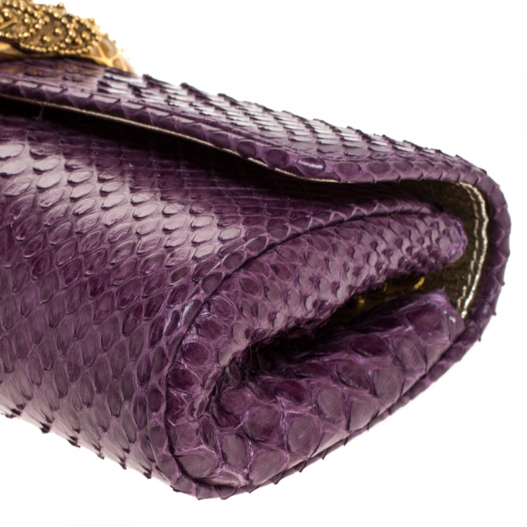 Pre Owned Roberto Cavalli Purple Python Serpent Chain Clutch