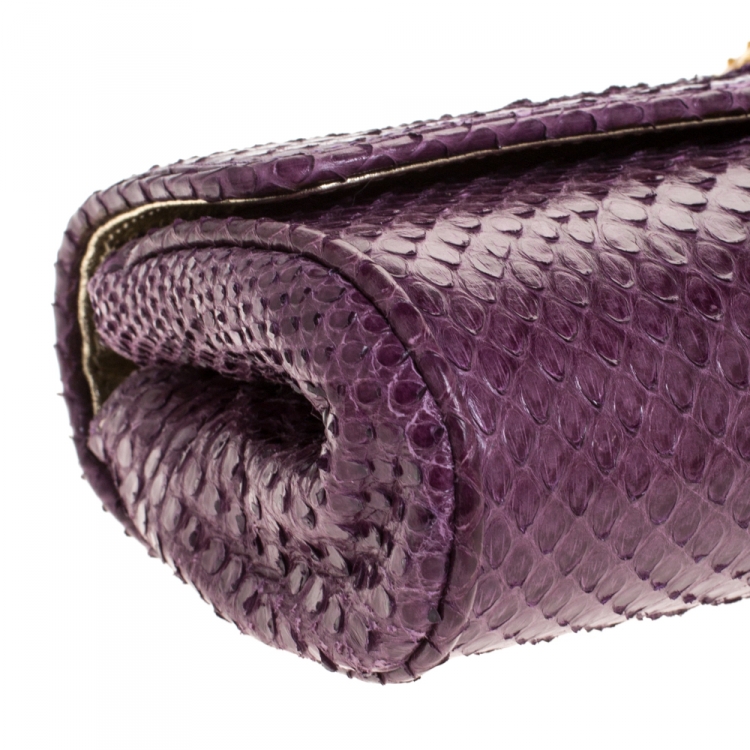 Pre Owned Roberto Cavalli Purple Python Serpent Chain Clutch