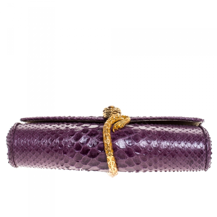Pre Owned Roberto Cavalli Purple Python Serpent Chain Clutch