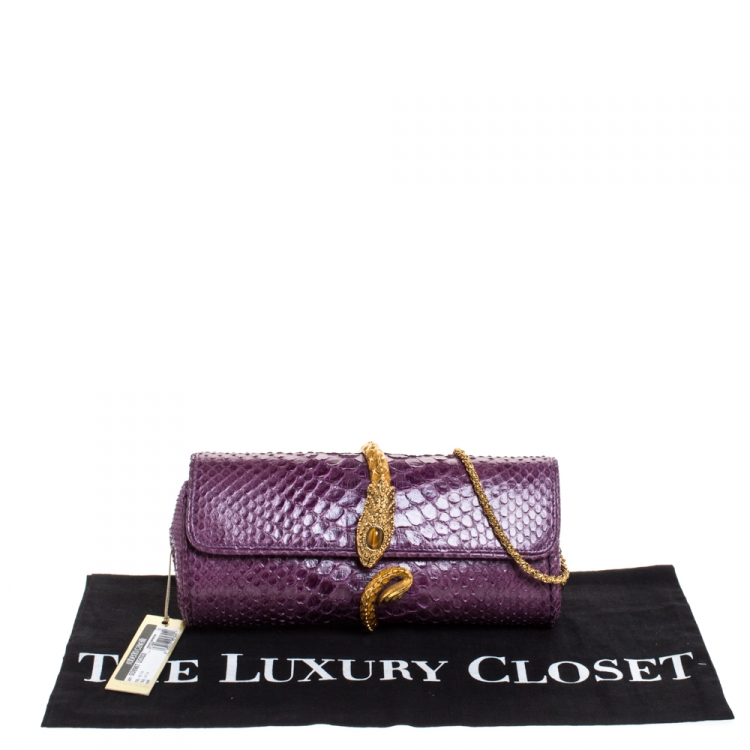 Pre Owned Roberto Cavalli Purple Python Serpent Chain Clutch