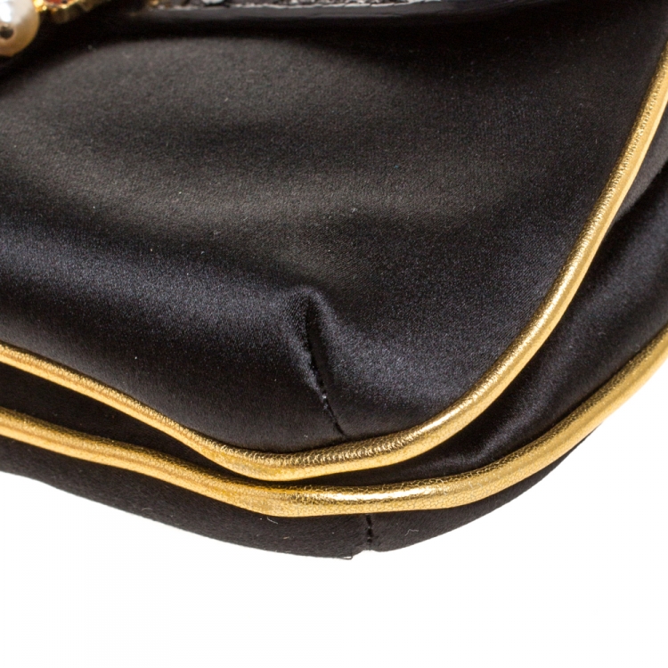 Pre Owned Roberto Cavalli Black Satin and Python Flap Chain Clutch