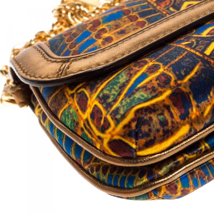 Pre Owned Roberto Cavalli Multicolor Printed Satin and Leather Chain Clutch