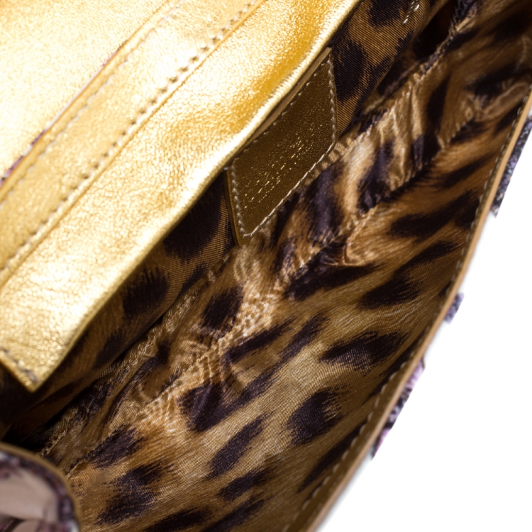 Pre Owned Roberto Cavalli Multicolor Floral Printed Satin and Leather Chain Clutch