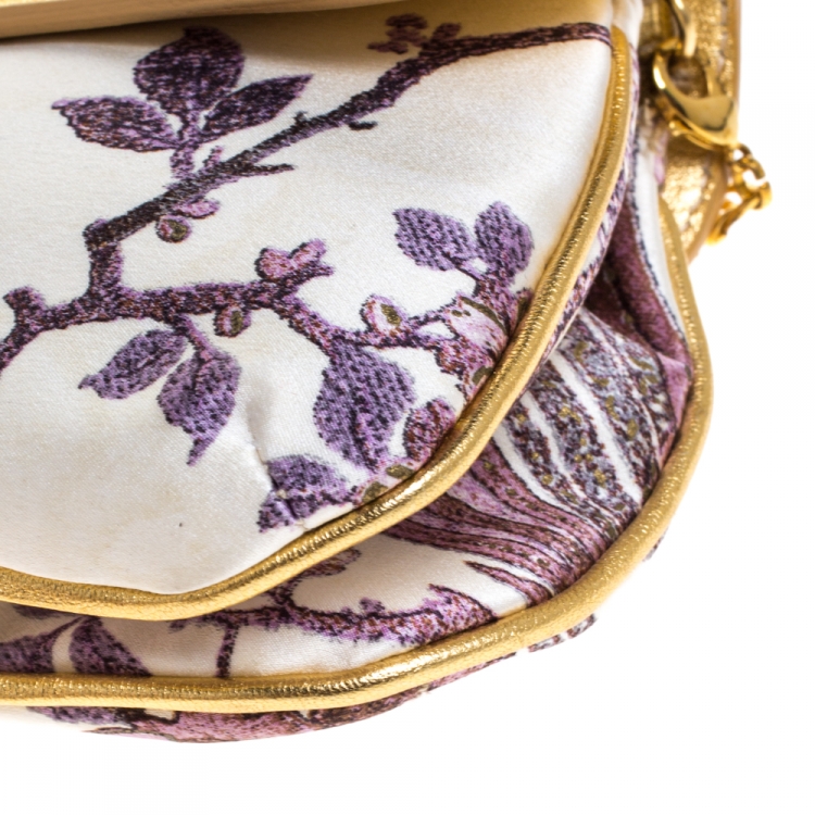 Pre Owned Roberto Cavalli Multicolor Floral Printed Satin and Leather Chain Clutch
