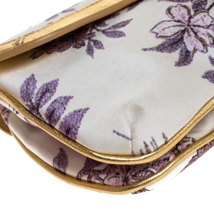 Pre Owned Roberto Cavalli Multicolor Floral Printed Satin and Leather Chain Clutch