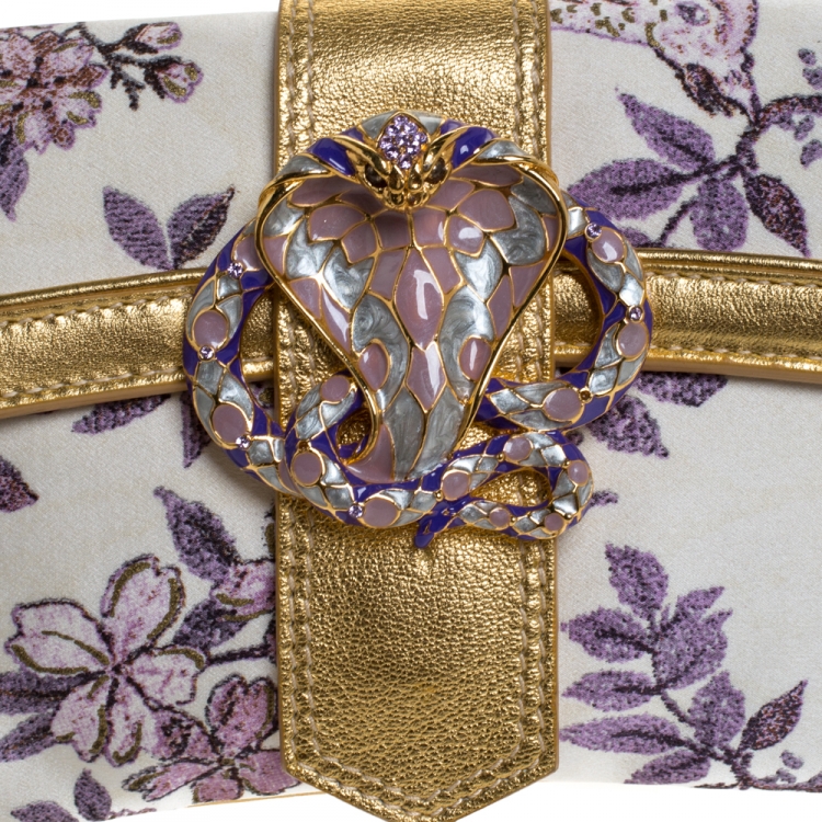 Pre Owned Roberto Cavalli Multicolor Floral Printed Satin and Leather Chain Clutch