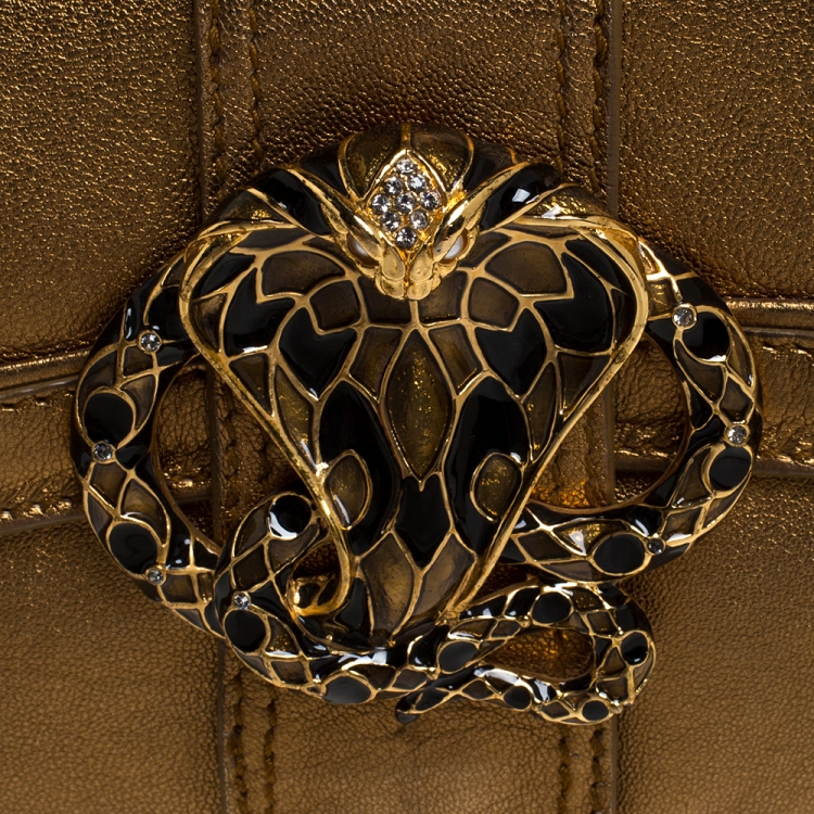 Pre Owned Roberto Cavalli Metallic Gold Leather Chain Clutch