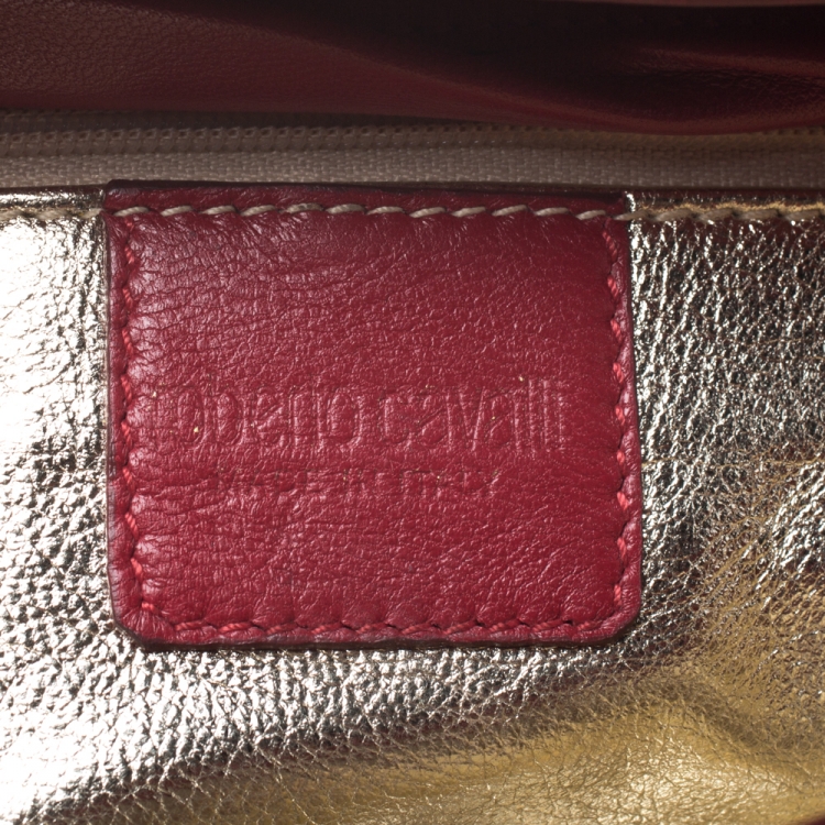 Pre Owned Roberto Cavalli Red/Gold Satin and Snakeskin Chain Clutch