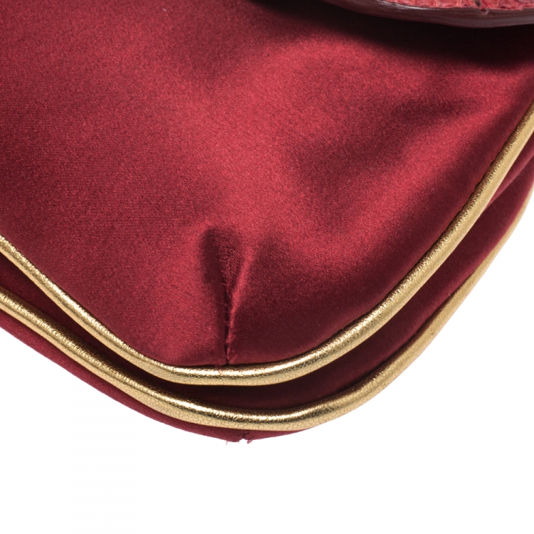 Pre Owned Roberto Cavalli Red/Gold Satin and Snakeskin Chain Clutch
