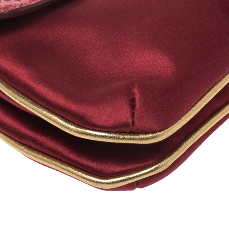 Pre Owned Roberto Cavalli Red/Gold Satin and Snakeskin Chain Clutch