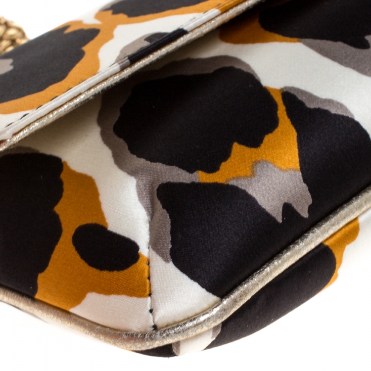 Pre Owned Roberto Cavalli Multicolor Leopard Print Satin Serpent Bracelet Wristlet Clutch     
