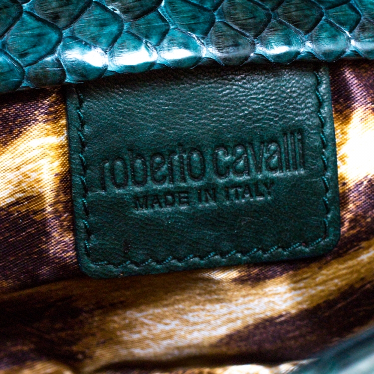Pre Owned Roberto Cavalli Green Python Serpent Chain Clutch