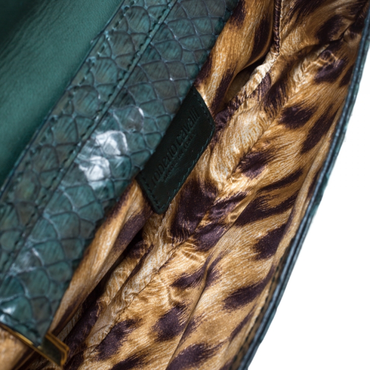 Pre Owned Roberto Cavalli Green Python Serpent Chain Clutch