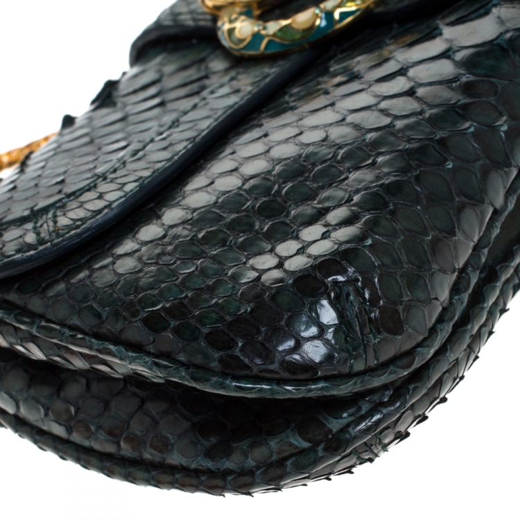 Pre Owned Roberto Cavalli Green Python Serpent Chain Clutch