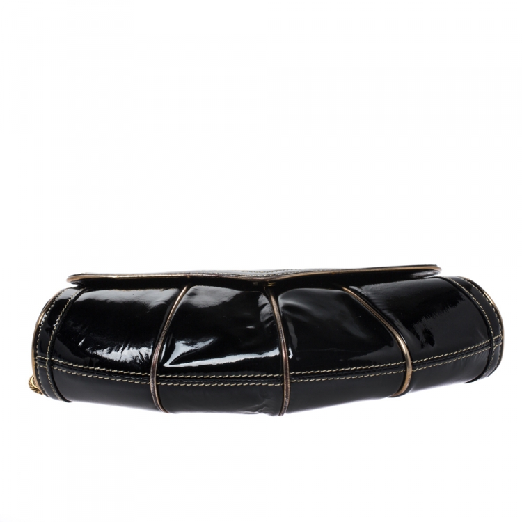 Pre Owned Roberto Cavalli Black/Gold Patent Leather Charm Shoulder Bag