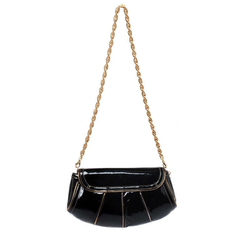Pre Owned Roberto Cavalli Black/Gold Patent Leather Charm Shoulder Bag