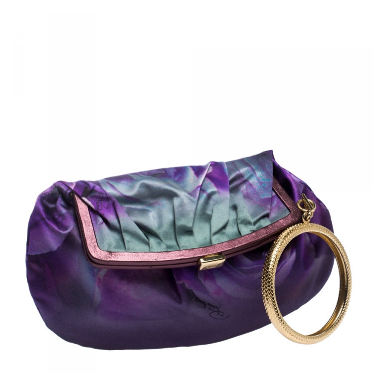 Pre Owned Roberto Cavalli Multicolor Flower Print Satin Bracelet Clutch
