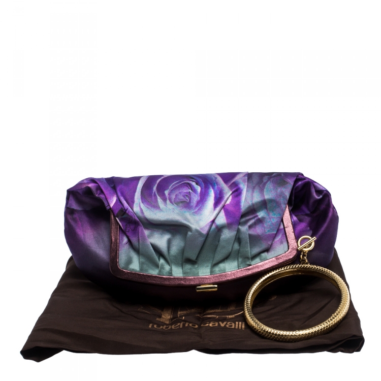 Pre Owned Roberto Cavalli Multicolor Flower Print Satin Bracelet Clutch