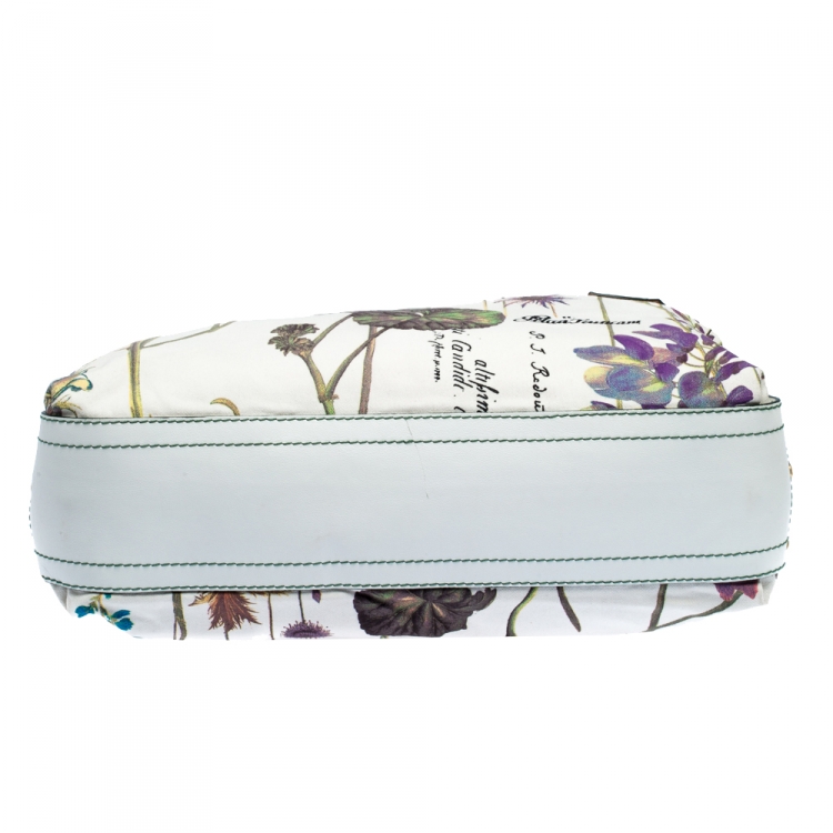 مملوكة مسبقًا Roberto Cavalli White Floral Print Canvas and Leather Hobo