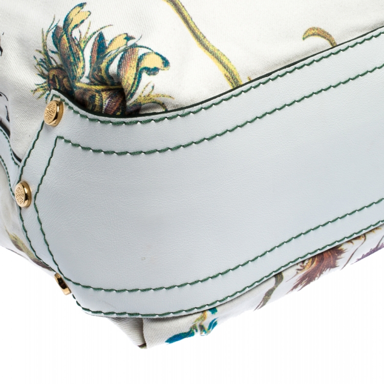 مملوكة مسبقًا Roberto Cavalli White Floral Print Canvas and Leather Hobo