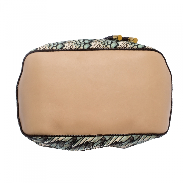 Pre Owned Roberto Cavalli Multicolor Printed Canvas and Leather Drawstring Bag