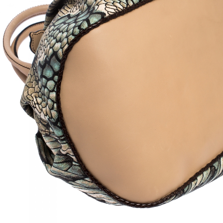 Pre Owned Roberto Cavalli Multicolor Printed Canvas and Leather Drawstring Bag