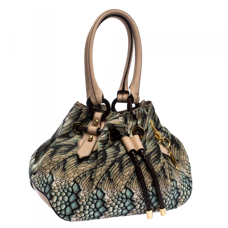 Pre Owned Roberto Cavalli Multicolor Printed Canvas and Leather Drawstring Bag