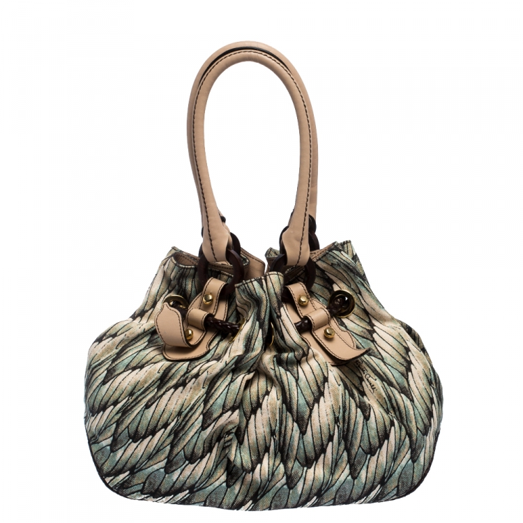 Pre Owned Roberto Cavalli Multicolor Printed Canvas and Leather Drawstring Bag