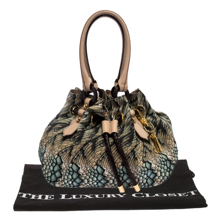 Pre Owned Roberto Cavalli Multicolor Printed Canvas and Leather Drawstring Bag