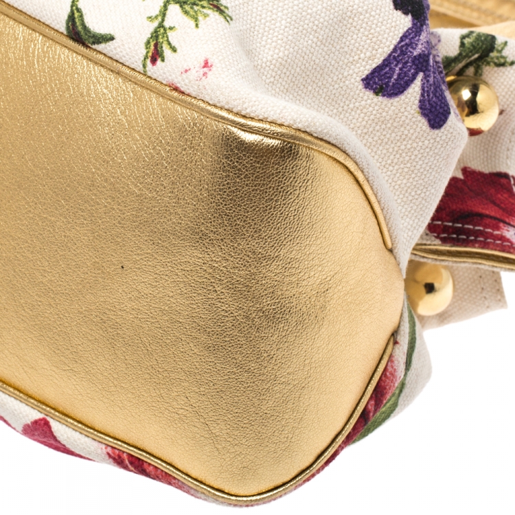 Pre Owned Roberto Cavalli Multicolor Floral Print Canvas and Leather Satchel