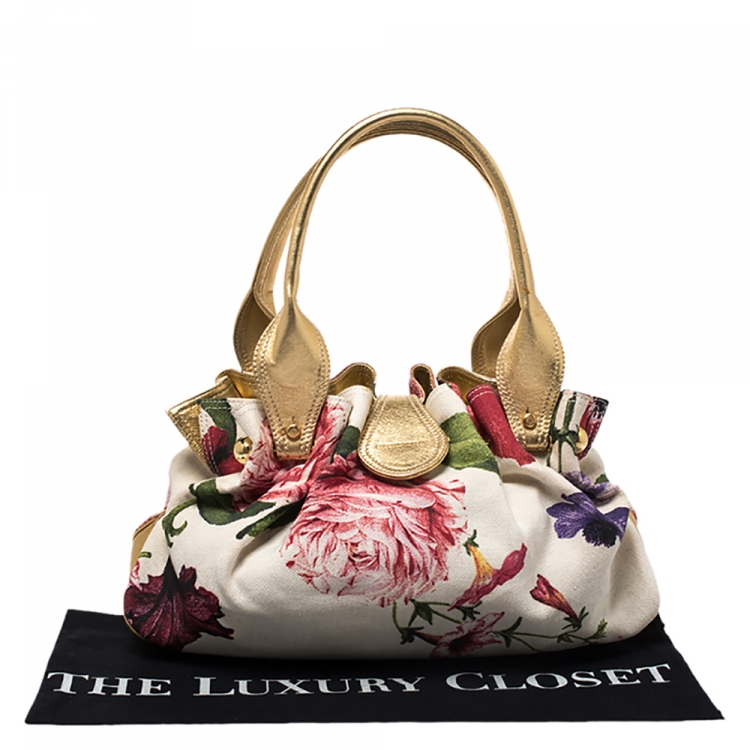 Pre Owned Roberto Cavalli Multicolor Floral Print Canvas and Leather Satchel