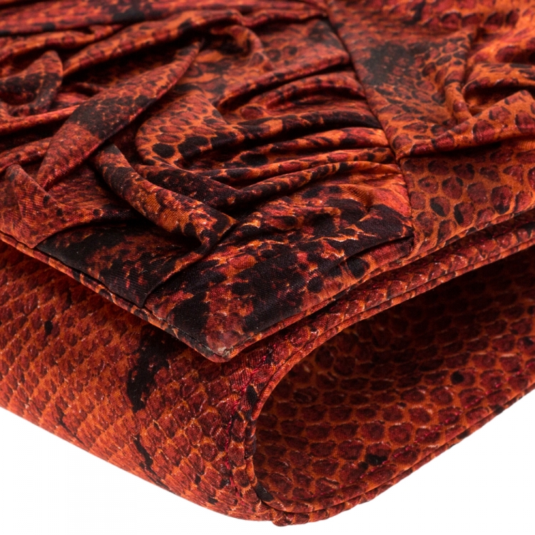Pre Owned Roberto Cavalli Red Printed Snake Satin Chain Clutch