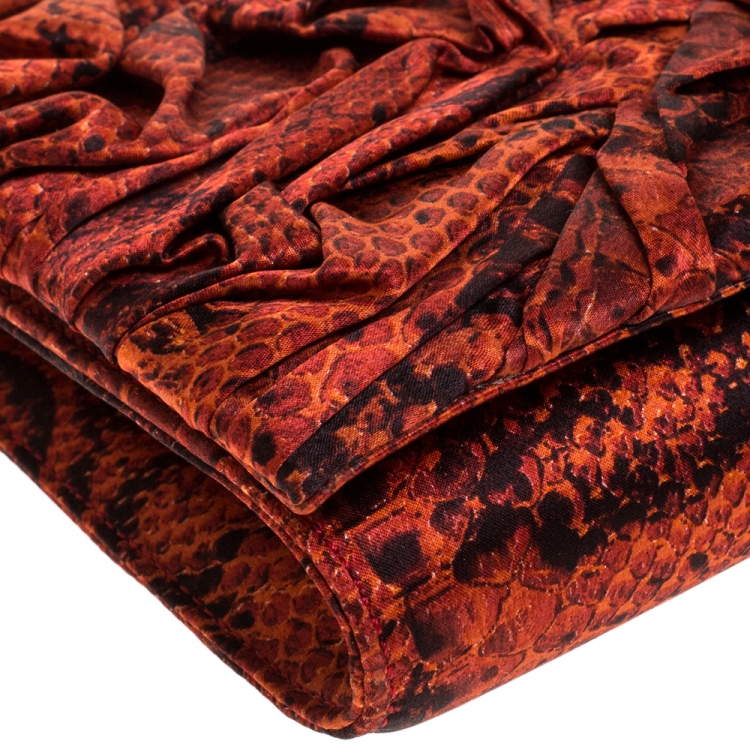 Pre Owned Roberto Cavalli Red Printed Snake Satin Chain Clutch