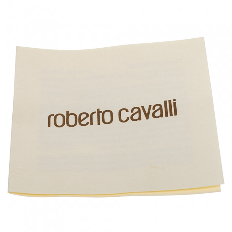 Pre Owned Roberto Cavalli Brown Printed Satin and Leather Charm Shoulder Bag