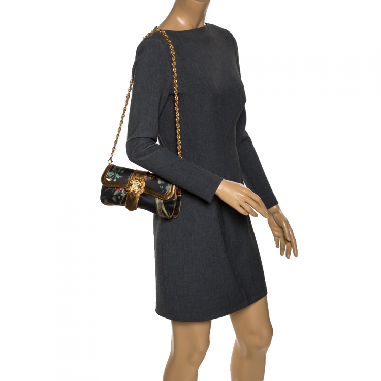 Pre Owned Roberto Cavalli Multicolor Printed Satin and Leather Chain Clutch