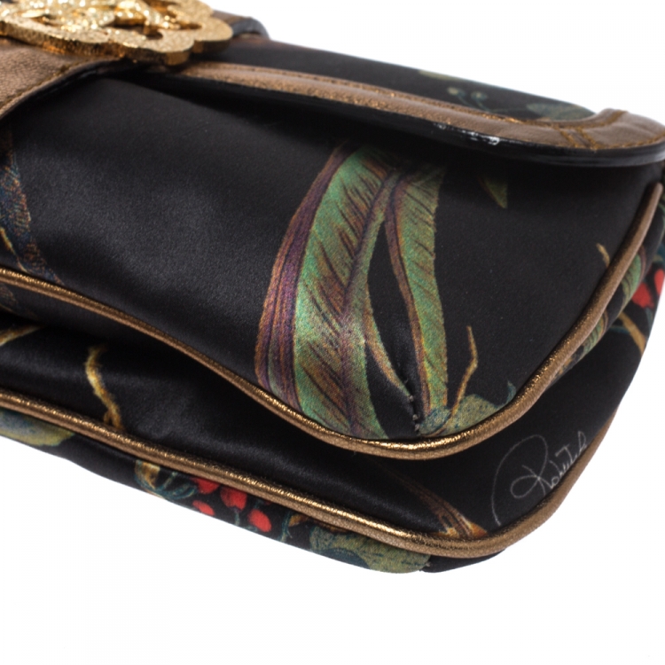 Pre Owned Roberto Cavalli Multicolor Printed Satin and Leather Chain Clutch
