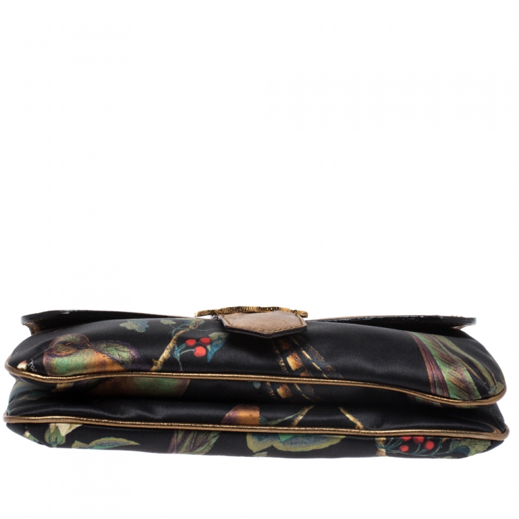 Pre Owned Roberto Cavalli Multicolor Printed Satin and Leather Chain Clutch