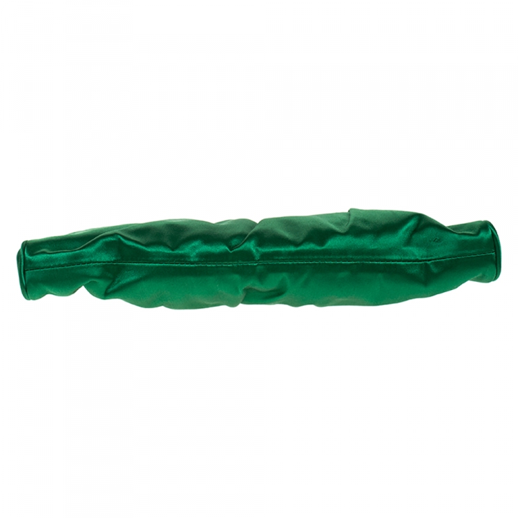 Pre Owned Roberto Cavalli Green Satin Embellished Frame Chain Clutch