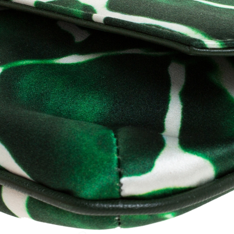 Pre Owned Roberto Cavalli Green/White Satin and Leather Serpent Wristlet Clutch