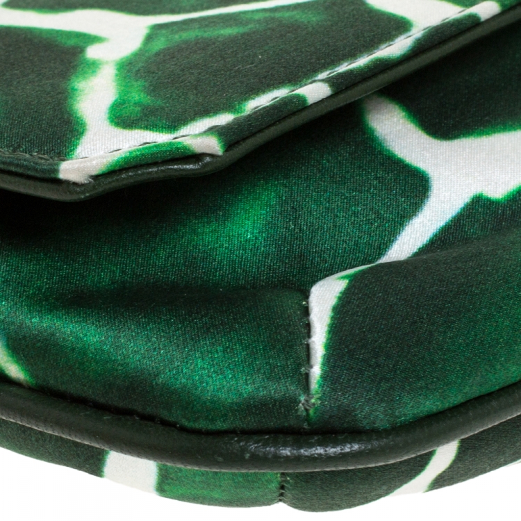 Pre Owned Roberto Cavalli Green/White Satin and Leather Serpent Wristlet Clutch