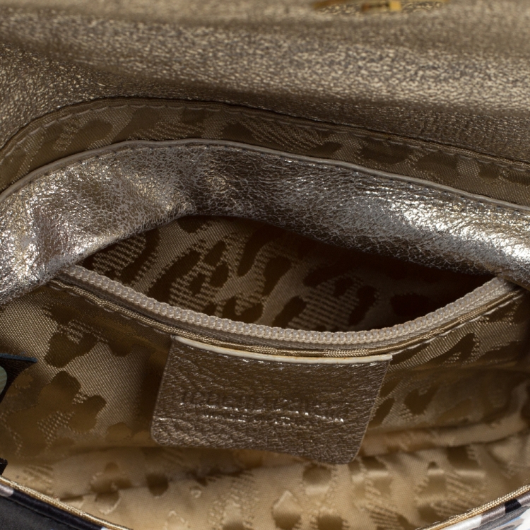 Pre Owned Roberto Cavalli Multicolor Leopard Print Satin and Leather Serpent Wristlet Clutch 