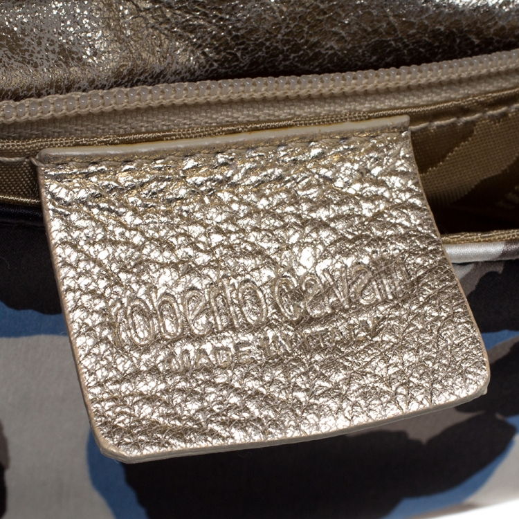 Pre Owned Roberto Cavalli Multicolor Leopard Print Satin and Leather Serpent Wristlet Clutch 
