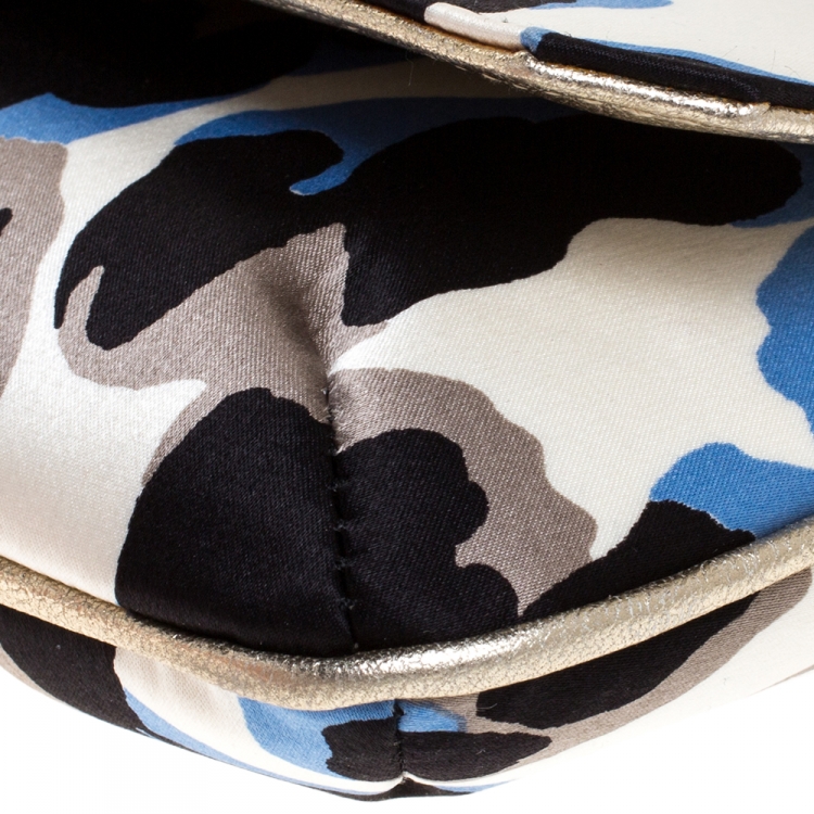 Pre Owned Roberto Cavalli Multicolor Leopard Print Satin and Leather Serpent Wristlet Clutch 